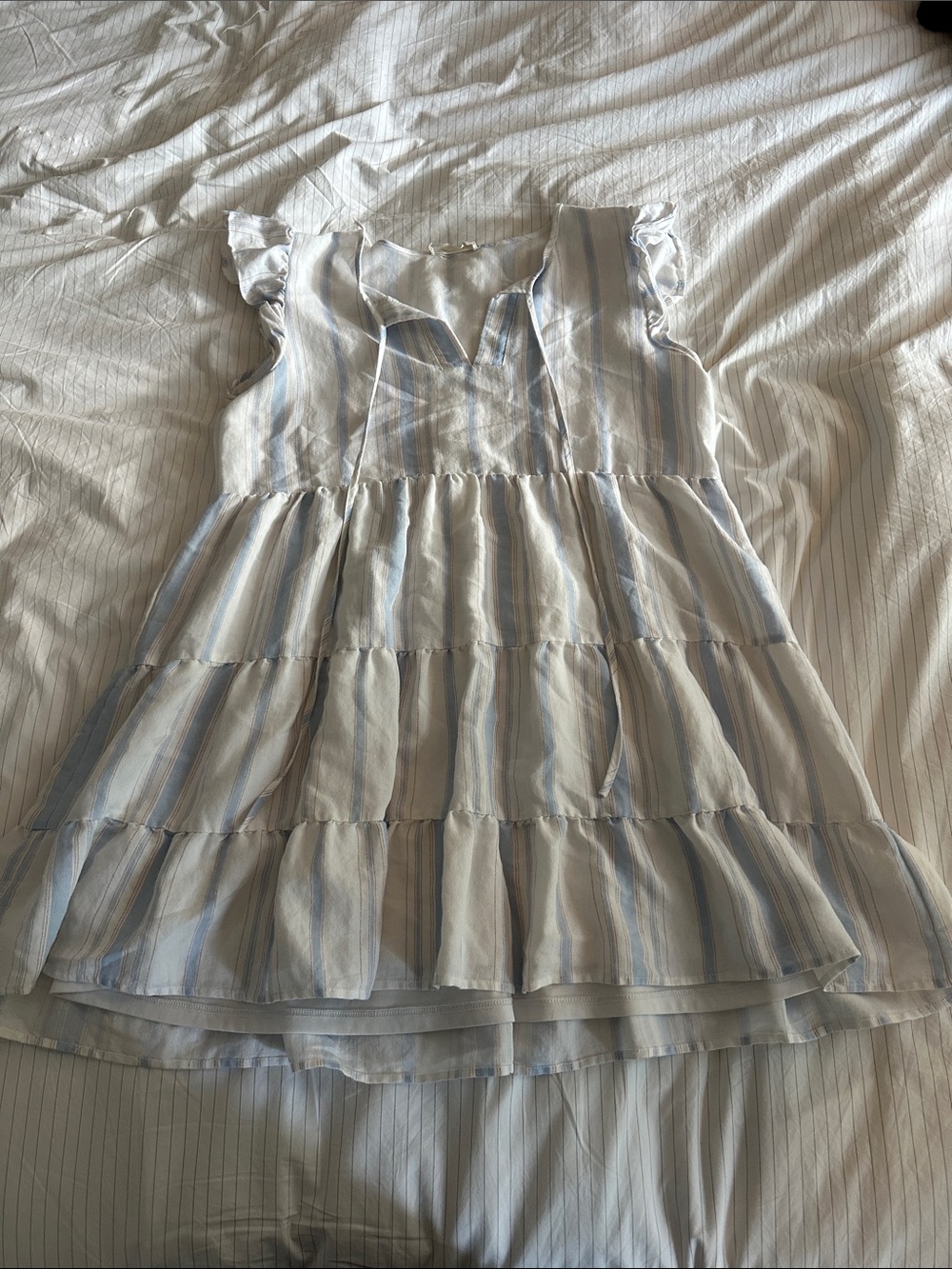 Altar’d State Light Blue and White Tiered Striped Summer Dress